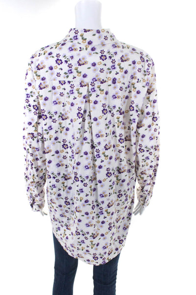 Johanna Paris Women's Long Sleeve Floral Print Button Down Shirt Purple Size O/S