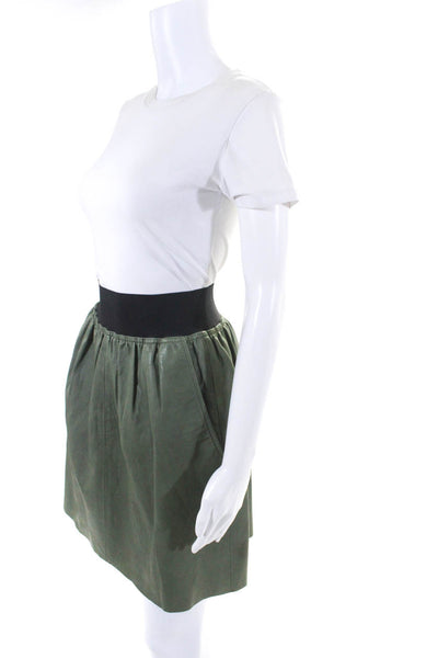 Reiss Women's Leather High Waist Mini Skirt Green Size 2