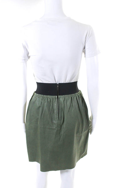Reiss Women's Leather High Waist Mini Skirt Green Size 2