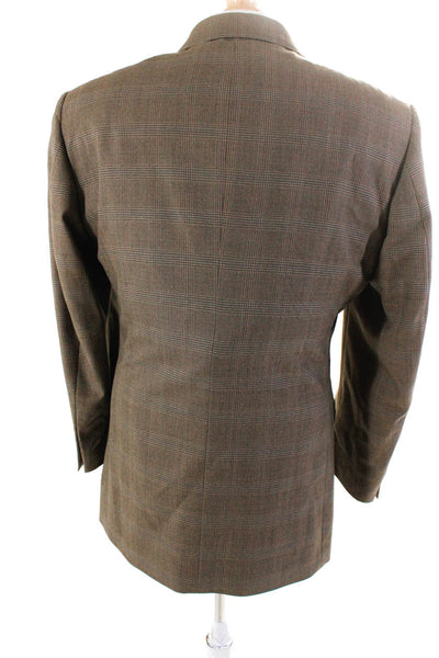Oscar de la Renta Mens Wool Glen Plaid Suit Jacket Sport Coat Beige Size 37R