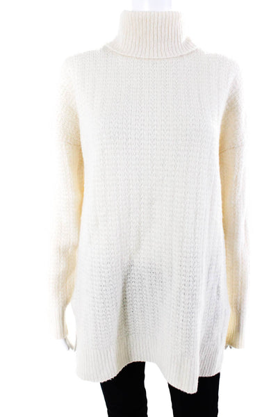 Theory Womens Wool Textured Knitted Turtleneck Long Sleeve Sweater Cream Size M