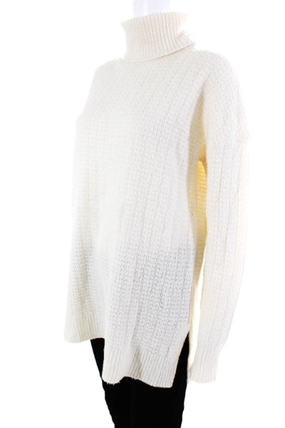 Theory Womens Wool Textured Knitted Turtleneck Long Sleeve Sweater Cream Size M