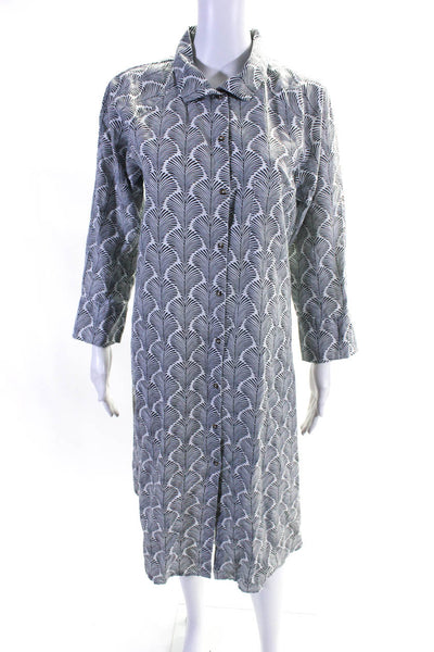 Sonmer Womens Cotton Abstract Print Button Up Collared Shirt Dress Black Size M