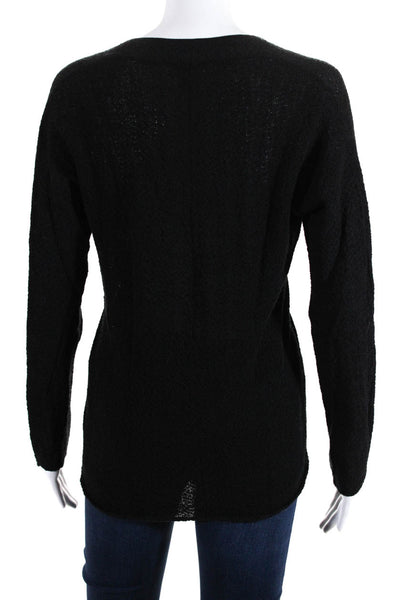 Eileen Fisher Womens Long Sleeve V Neck Knit Shirt Black Wool Size Extra Small