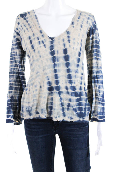 Zadig & Voltaire Womens Cotton Long Sleeve Tie Dye V-Neck T-Shirt Blue Size XS