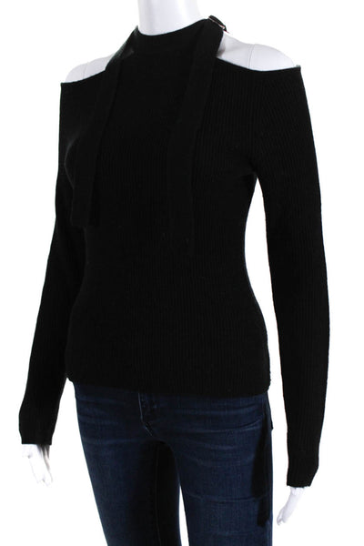 Zoe Jordan Womens Wool Long Sleeve Rib Knit Cold Shoulder Sweater Black Size XS