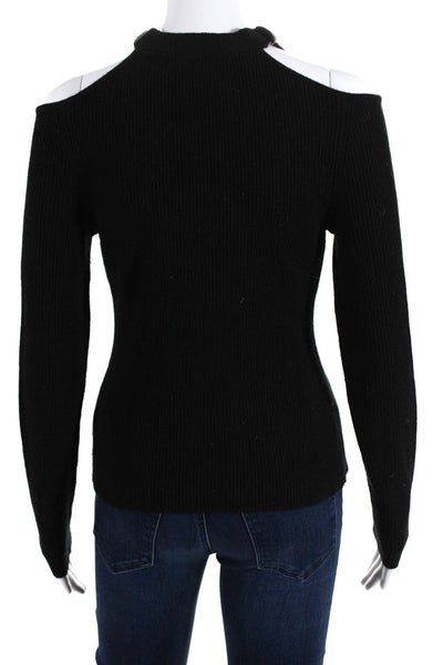 Zoe Jordan Womens Wool Long Sleeve Rib Knit Cold Shoulder Sweater Black Size XS