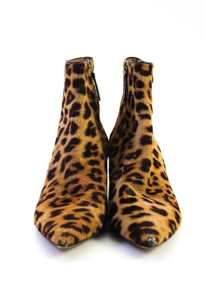 Aquazzura Womens Leopard Print Pointed Toe Kitten Heel Ankle Boots Tan Size 9.5