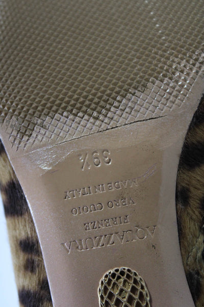 Aquazzura Womens Leopard Print Pointed Toe Kitten Heel Ankle Boots Tan Size 9.5