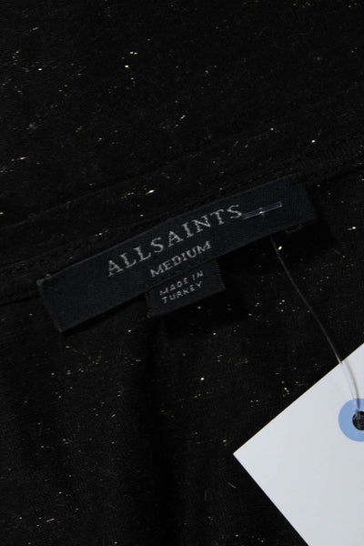 Allsaints Womens Metallic Short Sleeved V Neck T Shirt Black Gold Tone Size M