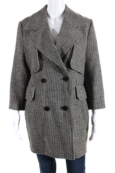 Odeeh Womens Houndstooth Collared Long Sleeved Blazer Coat Beige Brown Size 38