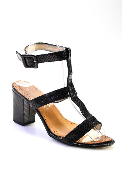 Tacco Womens Leather Snakeskin Print Strappy Sandals High Heels Black Size 6