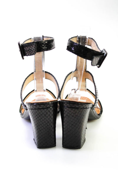 Tacco Womens Leather Snakeskin Print Strappy Sandals High Heels Black Size 6