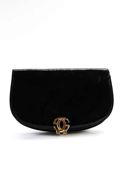 Gucci Womens Leather Double G Accent Clasp Flapped Clutch Handbag Black