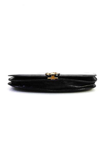 Gucci Womens Leather Double G Accent Clasp Flapped Clutch Handbag Black