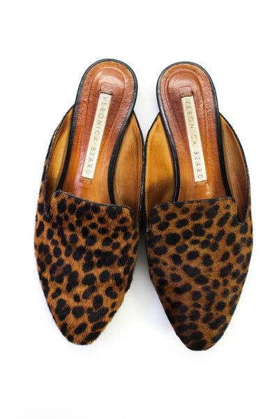 Veronica Beard Womens Leather Animal Print Pointed Toe Mules Brown Size 36.5 6.5
