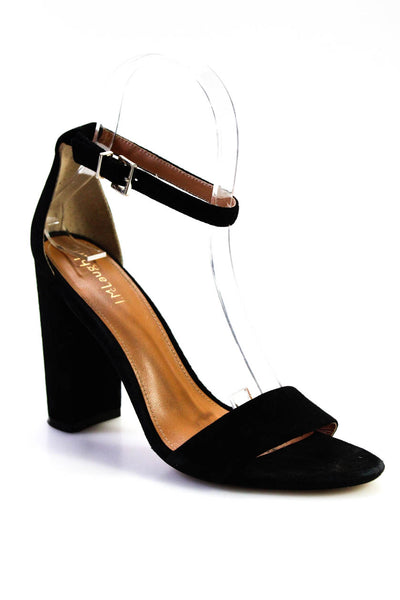 J. Mclaughlin Womens Suede Open Toe Ankle Strap Heels Pumps Black Size 6