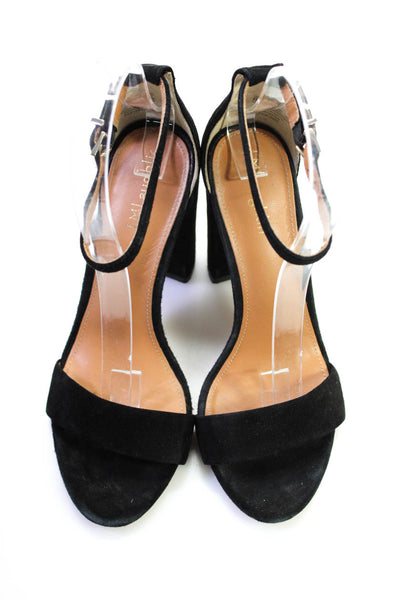 J. Mclaughlin Womens Suede Open Toe Ankle Strap Heels Pumps Black Size 6