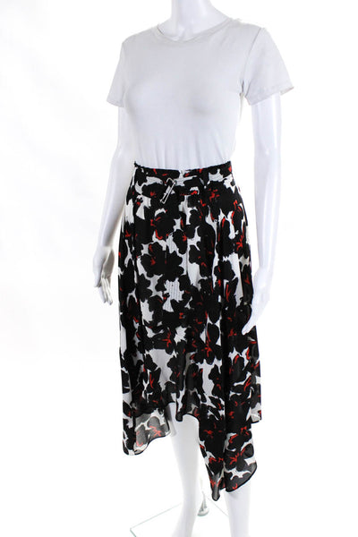 ALC Womens Elastic Waist Belted Chiffon Floral A Line Skirt Red Black Size 6