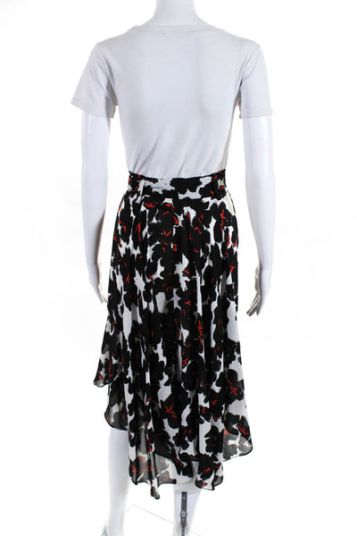 ALC Womens Elastic Waist Belted Chiffon Floral A Line Skirt Red Black Size 6