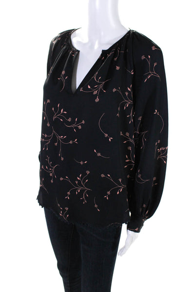 Joie Womens Floral Print Long Sleeves Blouse Navy Blue Pink Size Extra Small