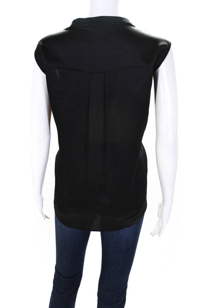 Misook Womens Ruffled Buttoned V Neck Sleeveless Tank Top Blouse Black Size L