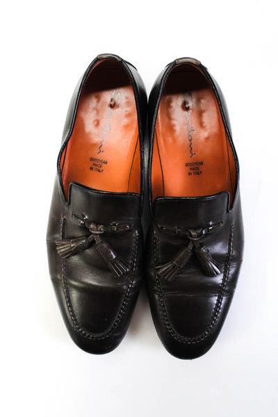 Santoni Mens Slip On Round Toe Tassel Loafers Brown Leather Size 9