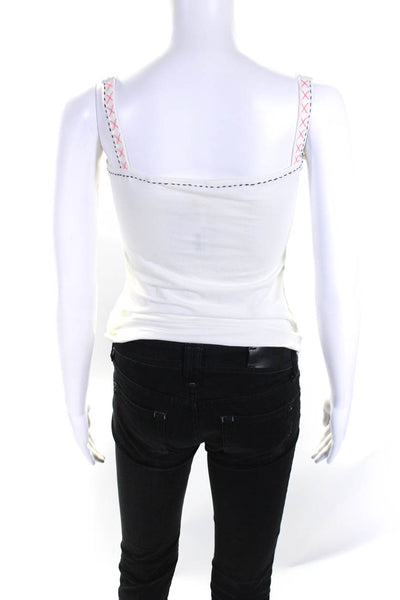 Class Roberto Cavalli Womens Scoop Neck Embroidered Tank Top White Size 10