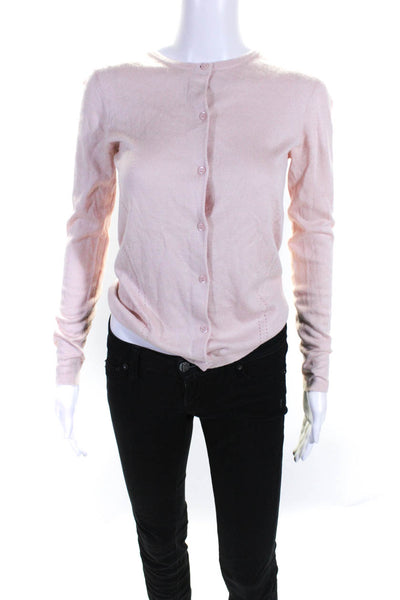 MAG Womens Button Front Crew Neck Silk Knit Cardigan Sweater Pink Size Small
