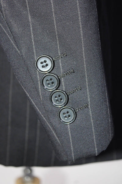 Gianni Valente Mens Three Button Notched Lapel Pinstriped Blazer Jacket Blue 46