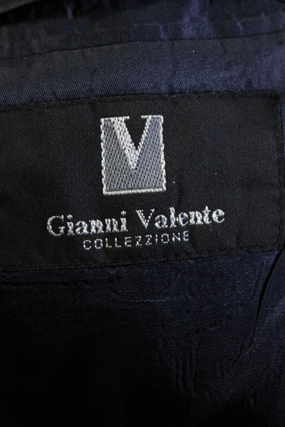 Gianni Valente Mens Three Button Notched Lapel Pinstriped Blazer Jacket Blue 46