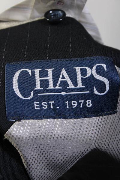 Chaps Mens Three Button Notched Lapel Pinstriped Blazer Jacket Navy Blue Size 48