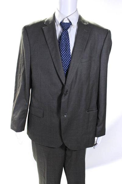 Caravelli Mens Two Button Notched Lapel Pleated Suit Gray Wool Size 46R