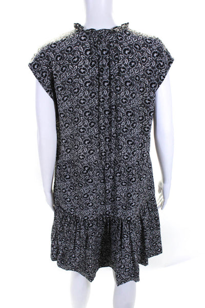 Rebecca Taylor Womens Silk Floral Print Sleeveless Drawstring Dress Black Size 8
