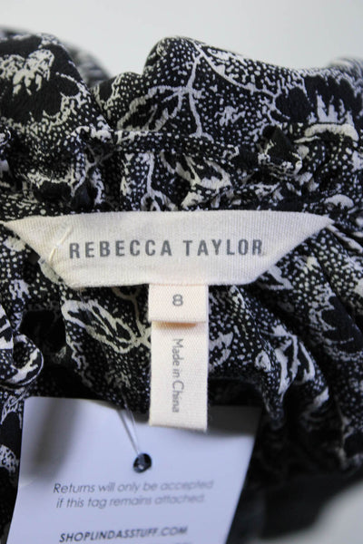Rebecca Taylor Womens Silk Floral Print Sleeveless Drawstring Dress Black Size 8