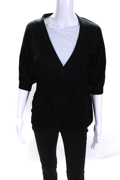 Vince Womens Knit V-Neck Half Sleeve One Button Cardigan Top Black Size S