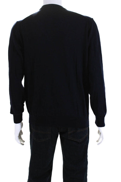 Ferrante Mens Navy Wool V-Neck Long Sleeve Pullover Sweater Top Size 54