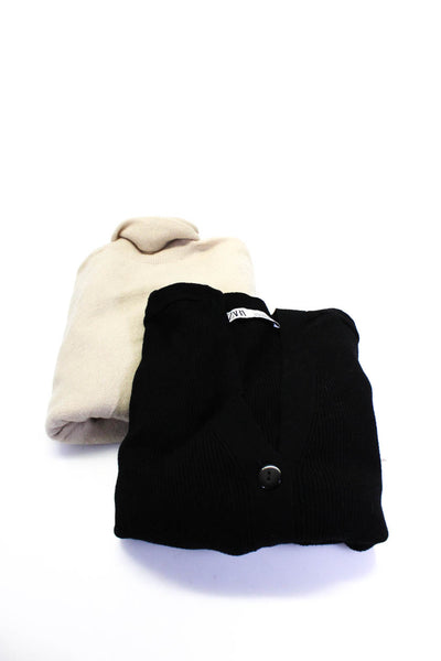 Zara Womens Ribbed Buttoned Turtleneck Sweater Cardigan Black Size S Lot 2