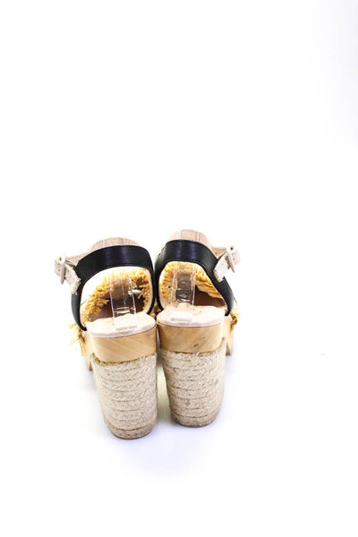 Alex Vinash Womens Woven Straw Frayed Stripe Buckle Block Heels Beige Size EUR38