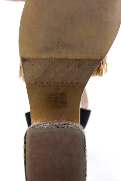 Alex Vinash Womens Woven Straw Frayed Stripe Buckle Block Heels Beige Size EUR38