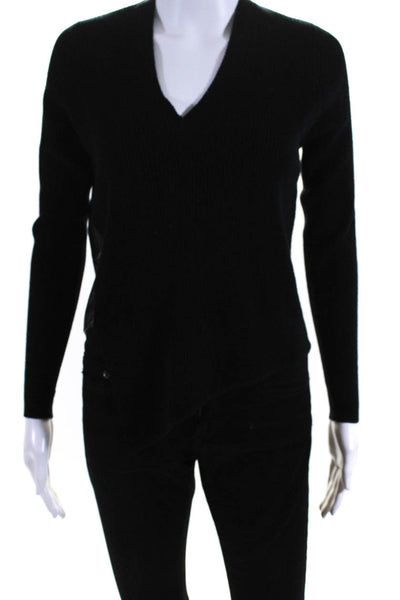 Soyer Womens Wool Ribbed Long Sleeve Patchwork Long Sleeve Sweater Black Size XS