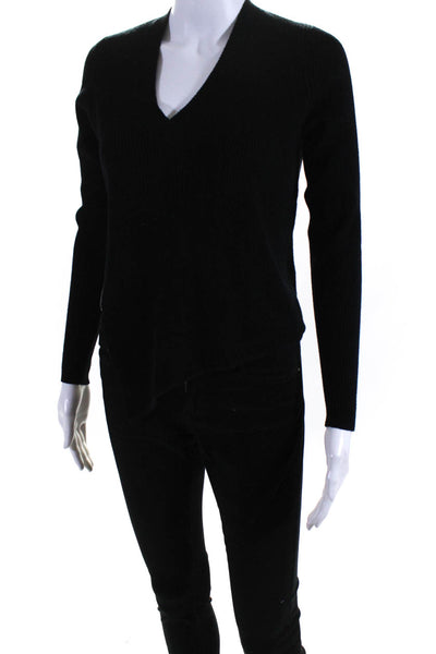 Soyer Womens Wool Ribbed Long Sleeve Patchwork Long Sleeve Sweater Black Size XS