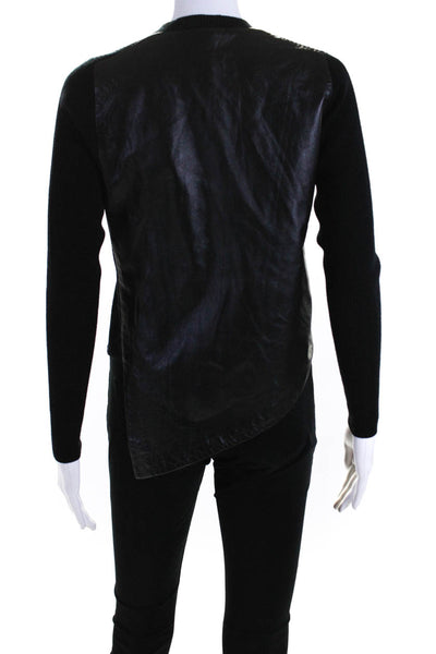 Soyer Womens Wool Ribbed Long Sleeve Patchwork Long Sleeve Sweater Black Size XS