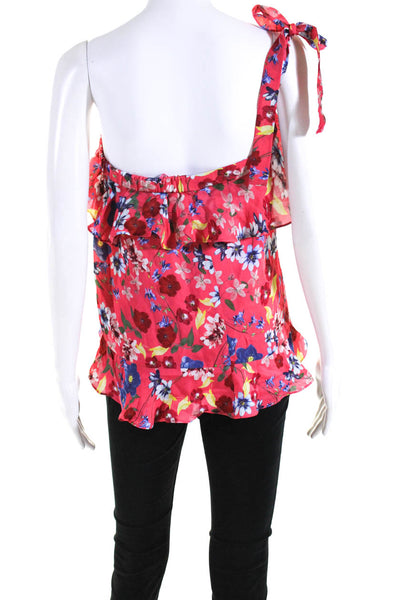 Parker Womens Floral Ruffled Sleeveless Tied Neck Halter Top Pink Blue Size XS