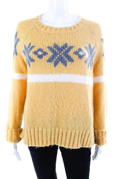 Wooden Ships Womens Mohair Crew Neck Sweater Yellow Blue Size Extra Small