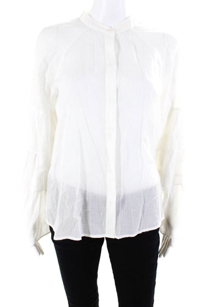 BCBGMAXAZRIA Womens Cotton Sheer Layered Long Sleeve Striped Blouse White Size S
