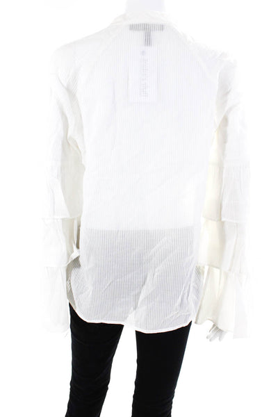 BCBGMAXAZRIA Womens Cotton Sheer Layered Long Sleeve Striped Blouse White Size S