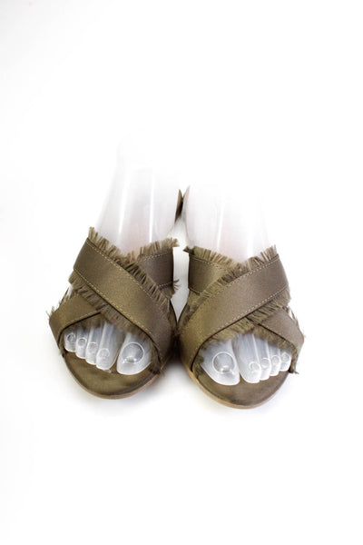 Andre Assous Womens Frayed Peep Toe Criss Cross Flat Sandals Green Size 6