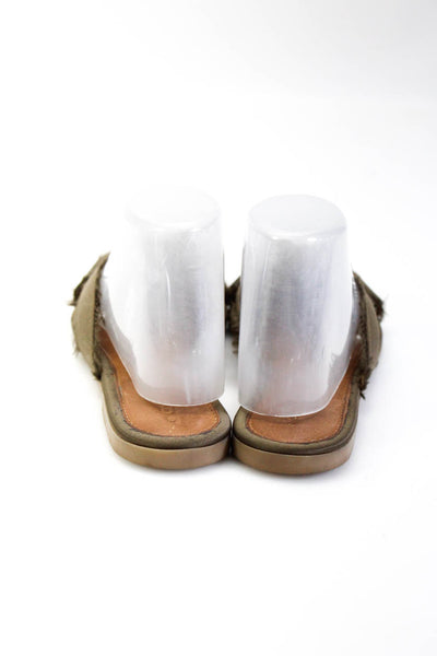 Andre Assous Womens Frayed Peep Toe Criss Cross Flat Sandals Green Size 6