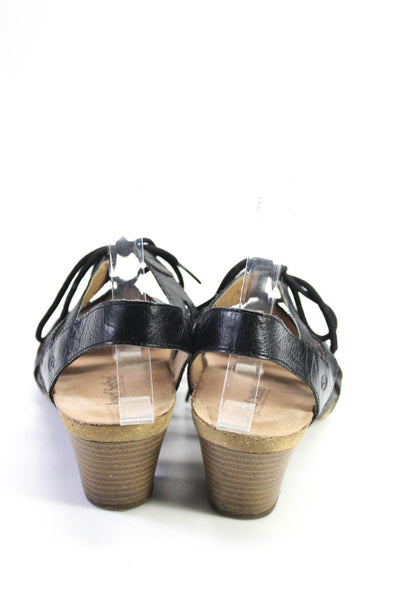 Josef Seibel Womens Leather Strappy Lace Up Low Heel Sandals Black Size 40 10